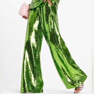 Kate Spade Sequin Pants Trousers Wide Leg Green Size 4
